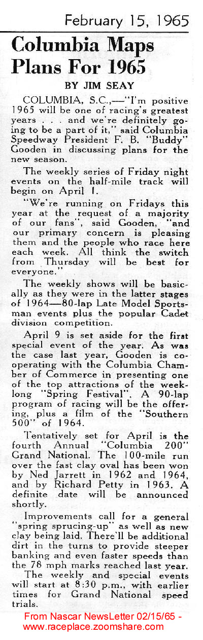Columbia Speedway 1965