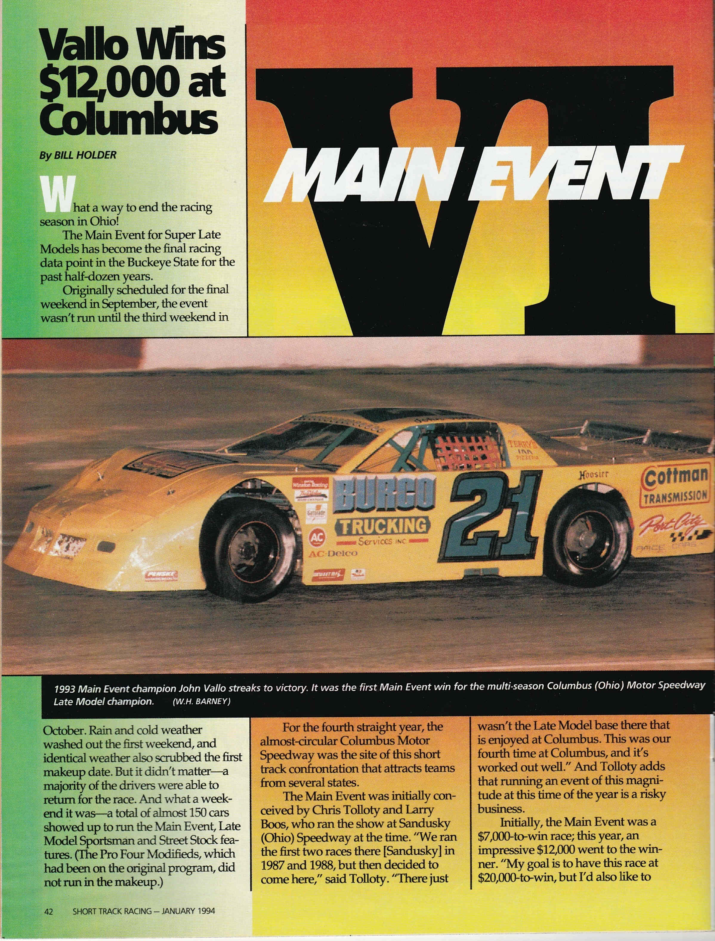 Short Track Racing Magazine Cover, Page 42, Jan 1994