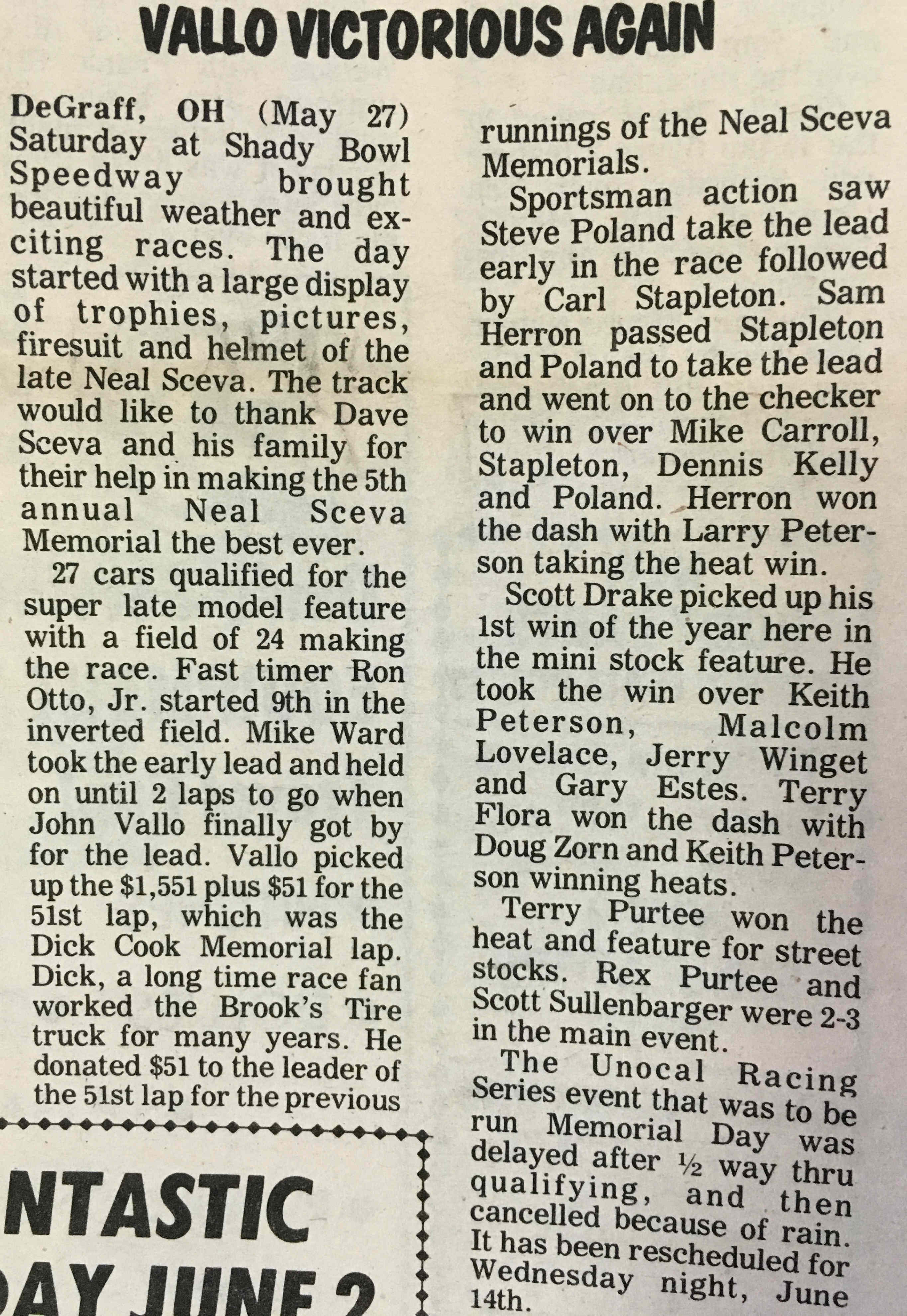 Feature Win (#174), Shadybowl Speedway 51 Lap, May 27, 1989