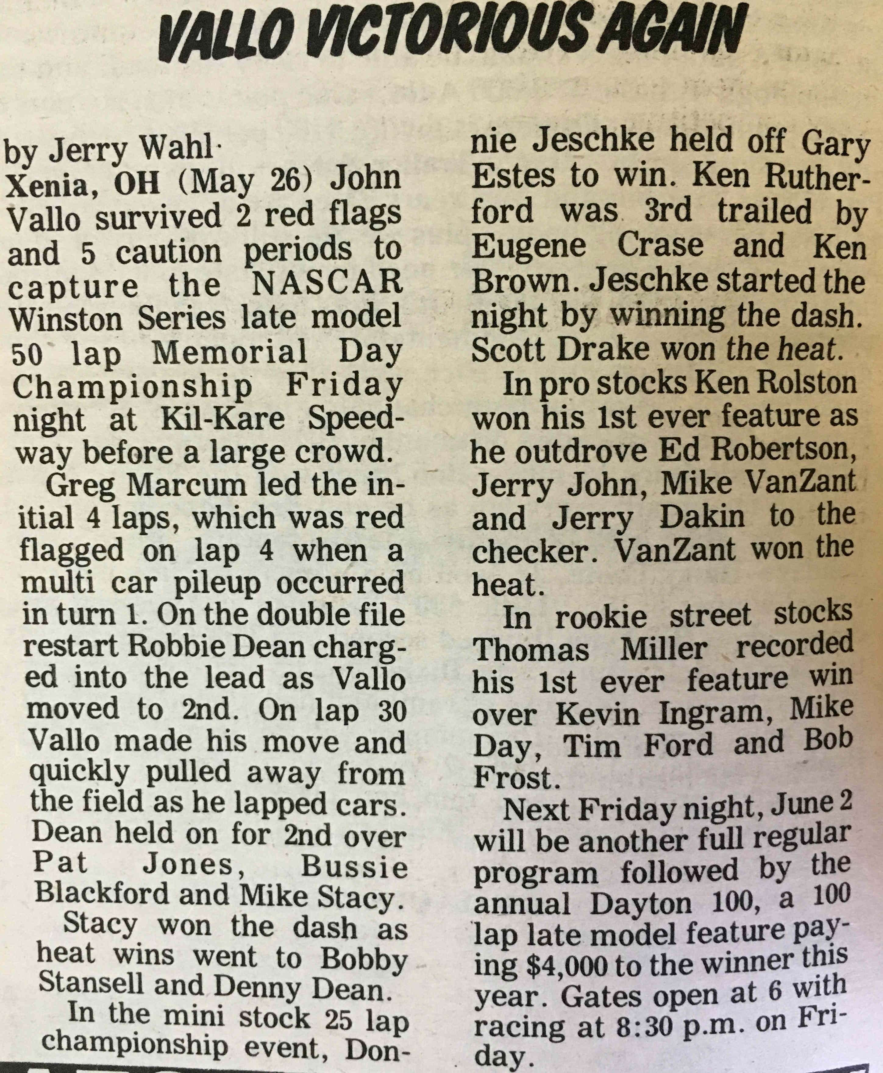 Feature Win (#173), Kil-Kare Speedway 50 Lap, May 26, 1989