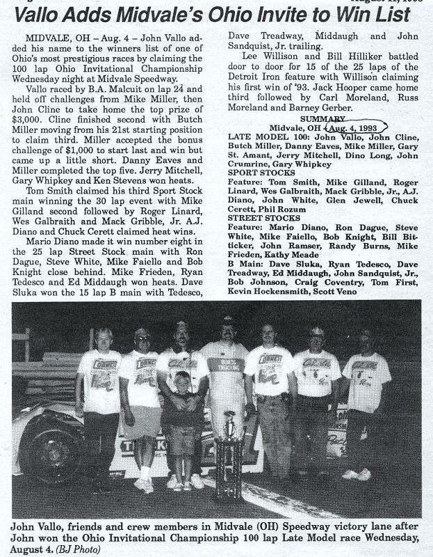 Feature Win (#235), Ohio Invite 100 Lap, Midvale Speedway, Aug 4, 1993