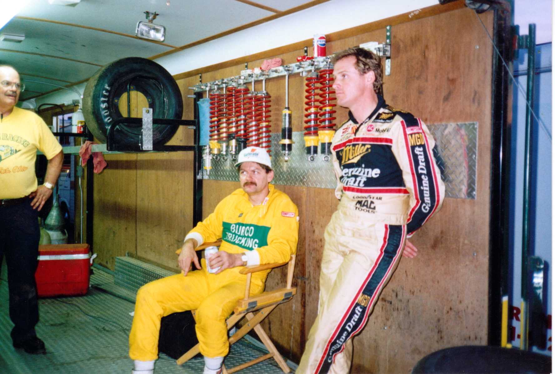 Bob McCullough, John Vallo and Rusty Wallace at Columbus Motor Speedway, 1988
