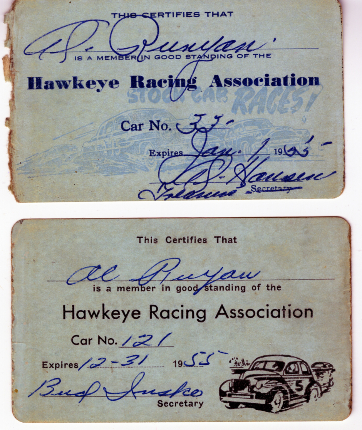 Membership cards–Hawkeye Racing Association
