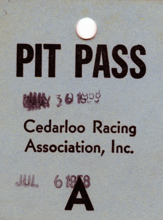 This pit pass was used by family and friends to enter the pit area at Tunis Speedway in…