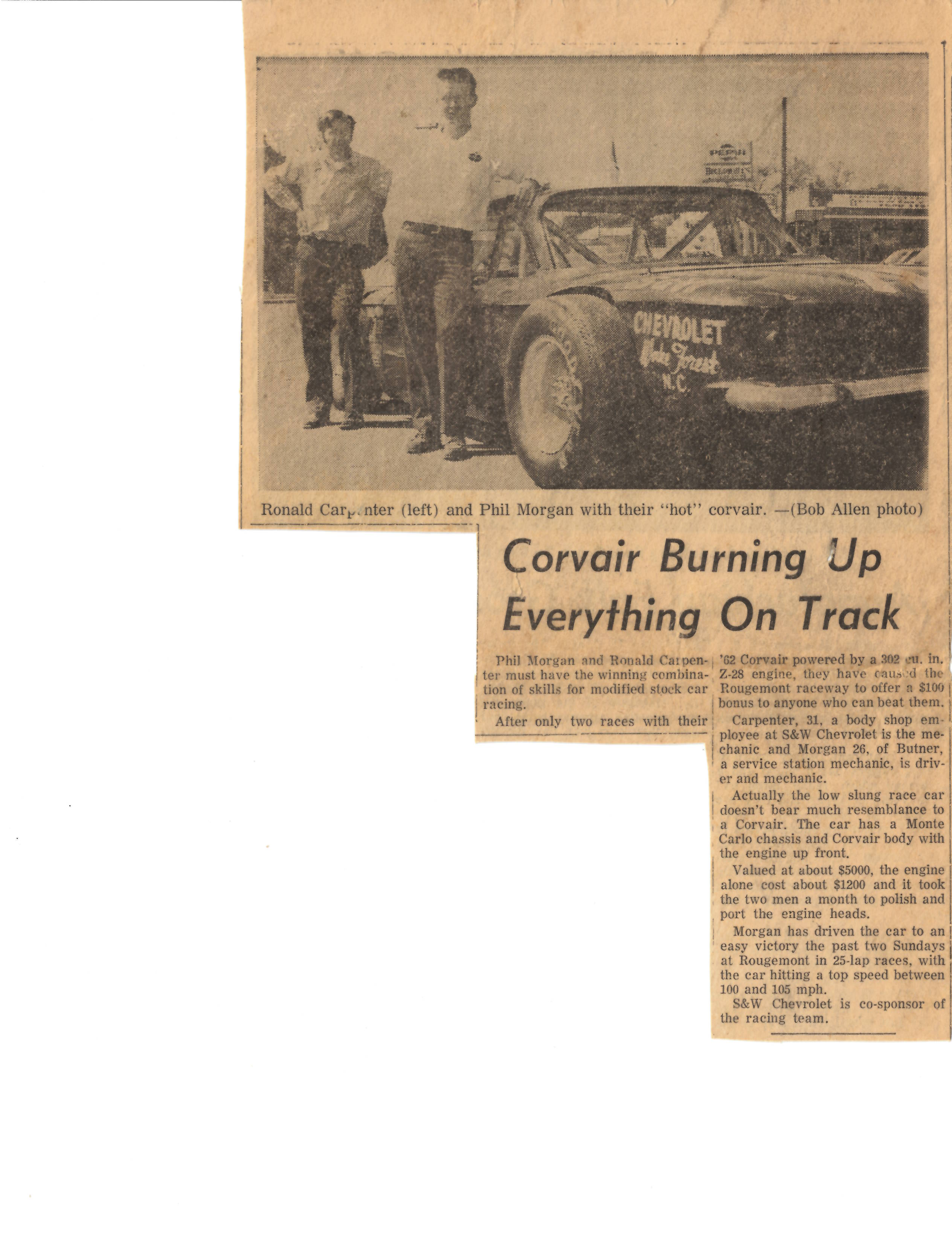 Corvair Burning up Track