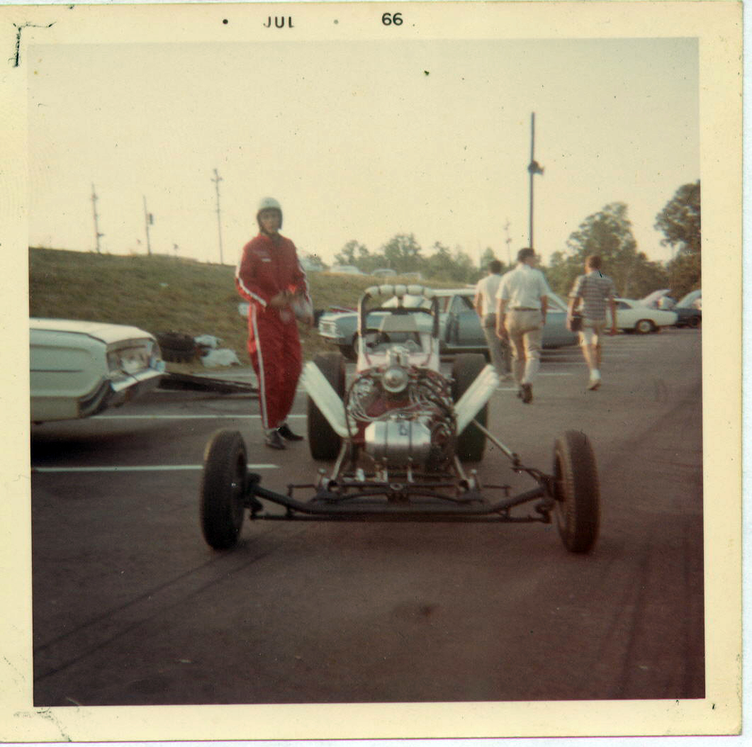 Leroy Miller ready to drive the Colonial Rodder’s injected, flathead dragster.