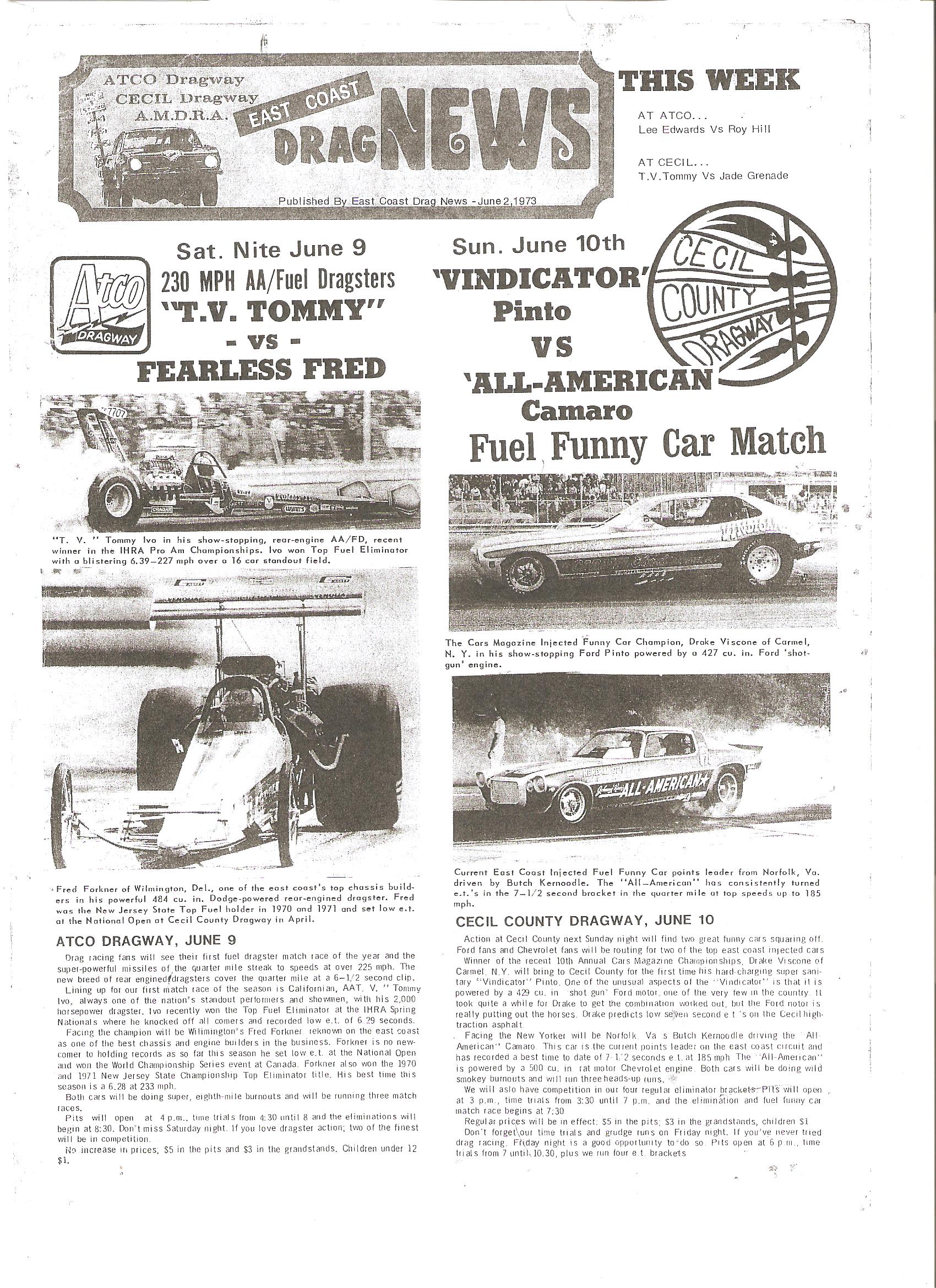 Vindicator- East Coast Drag News June 2, 1973