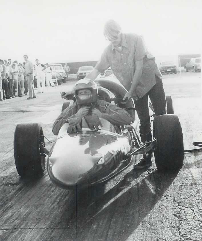 Doug Rose in the Green Mamba jet dragster at Bonneville Raceway in about 1978