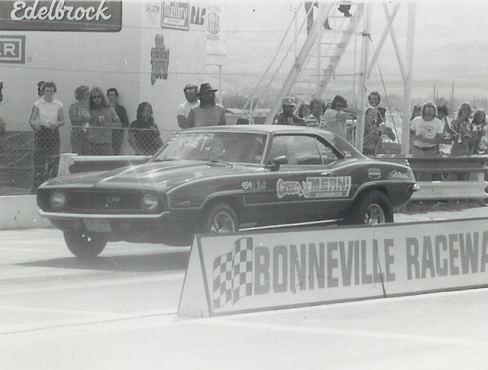 Jim in the “Green ‘n Mean” Camaro at Bonneville Raceway in about 1978