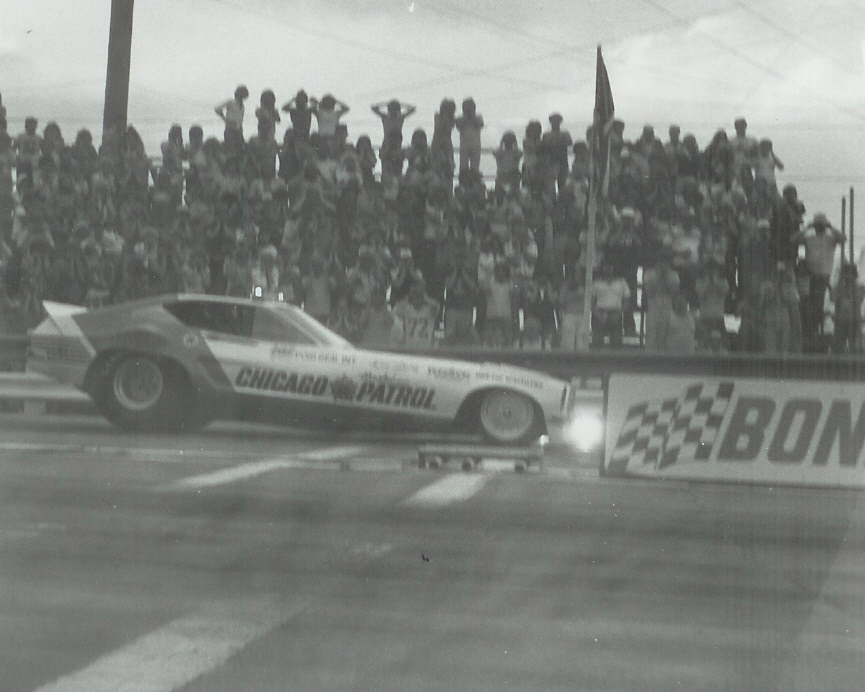 “Chicago Patrol” Mustang II funny car at Bonneville Raceway in about 1978