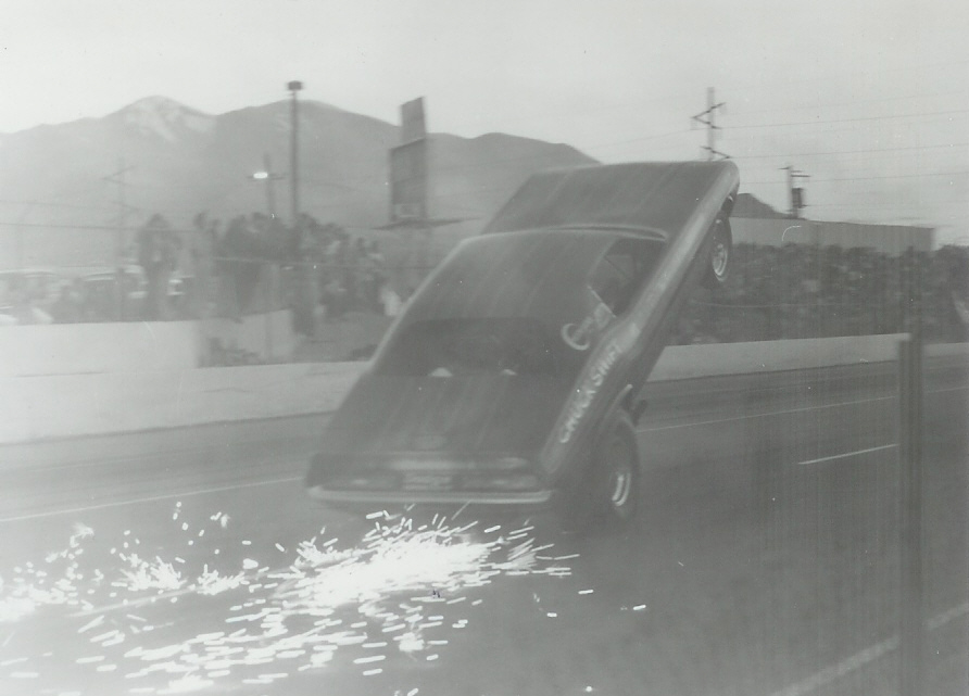 Chuck Swift’s “High ‘n Mighty” wheelstander at Bonneville Raceway