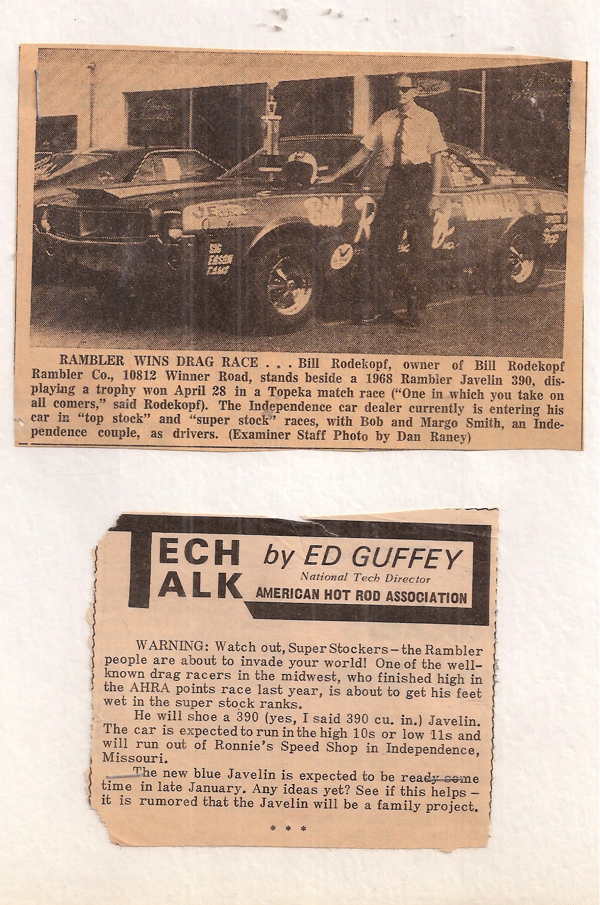 Bill Rodekopf with 68 Javelin – Ed Guffey Teasor Drag World 5