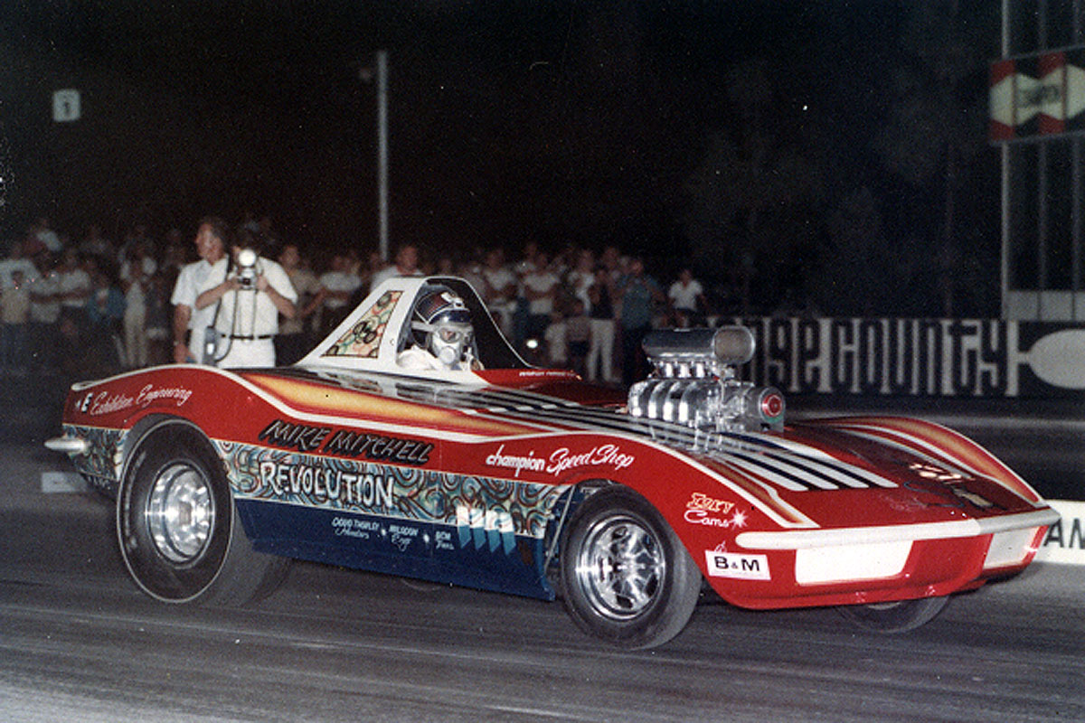 Mike the hippie Mitchell vette funny car at ocir