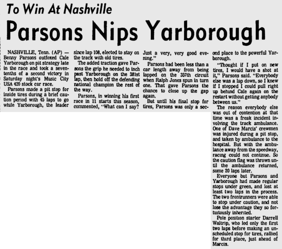 1977 Music City 420 Benny Parsons