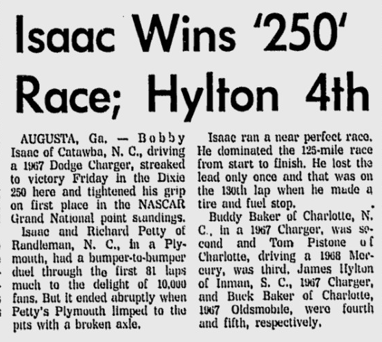 1968 Dixie 250 Isaac Augusta