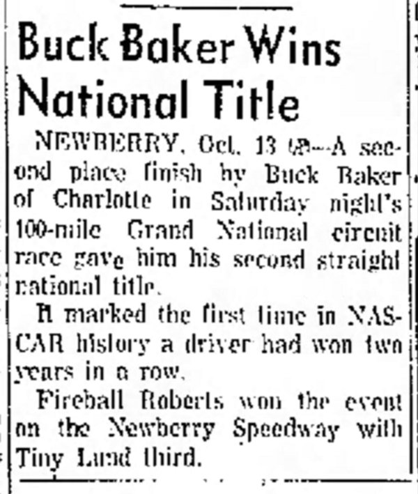 Fireball Roberts wins in Newberry SC