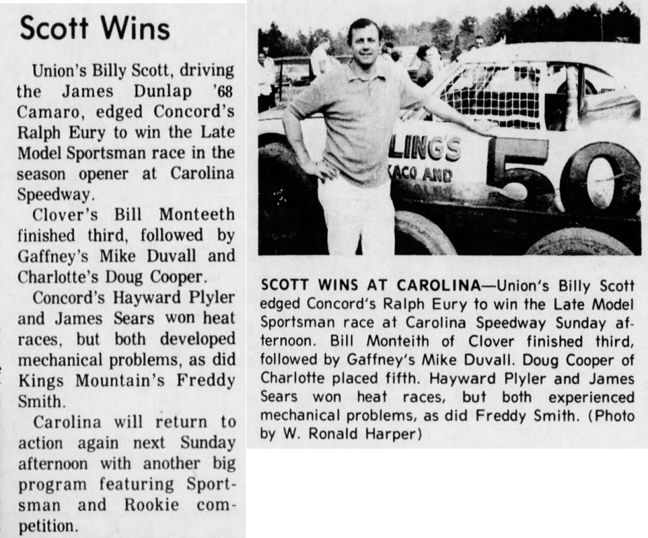 1973 Carolina Speedway Billy Scott
