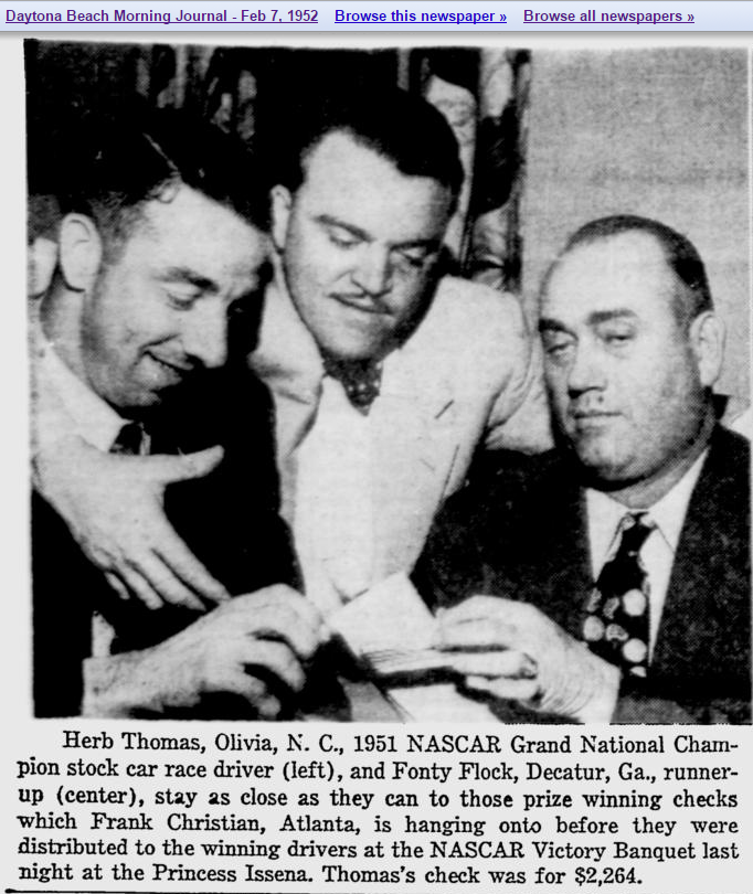 1952 Daytona banquet Herb Thomas Fonty Flock