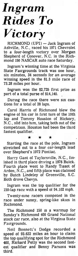 1977 Eastern 150 – Jack Ingram