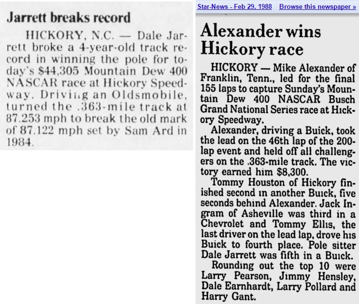 1988 Mountain Dew 400 Hickory Speedway