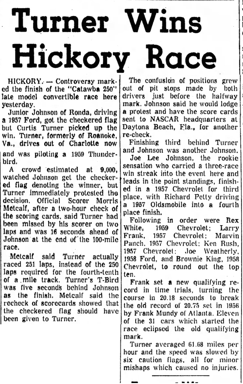 1959 Catawba 250 – Hickory Speedway