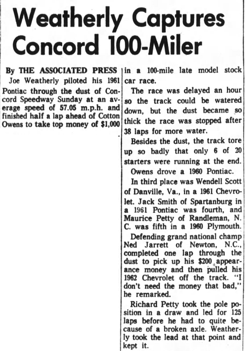 1962 Concord Speedway – Joe Weatherly