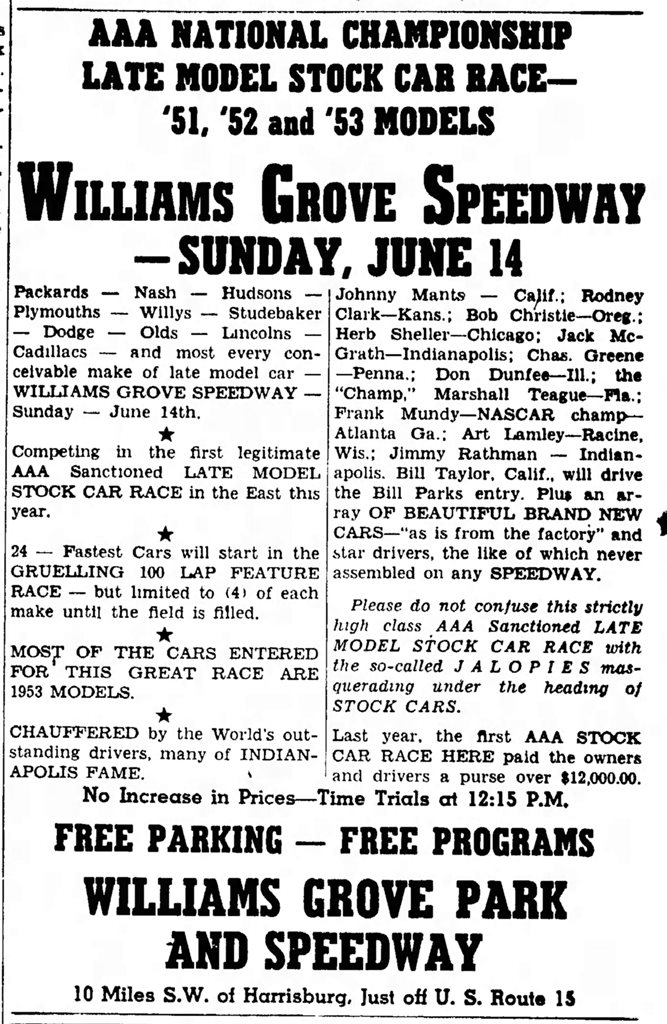 June 14, 1953 WIlliams Grove Speedway