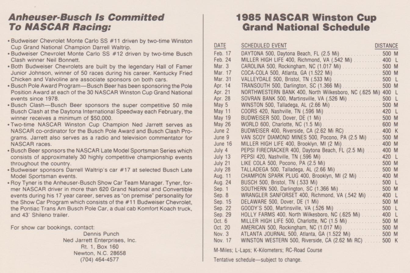ANHEUSER-BUSCH SHOW CAR TEAM POST CARD (#2 BACK PHOTO)