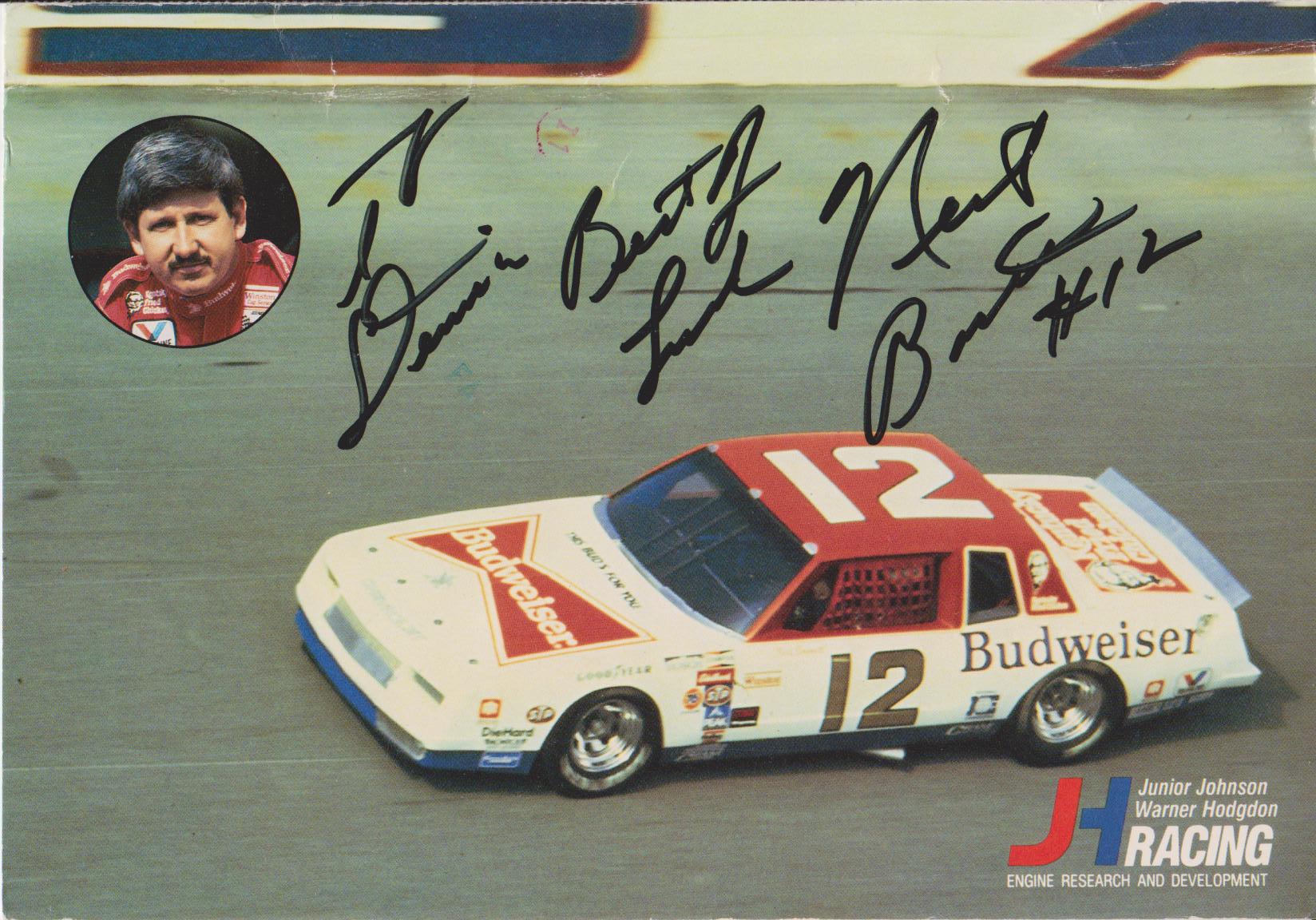 NEIL BONNETT #12 BUDWEISER CHEVY 1984 AUTOGRAPH POST CARD 001 (F