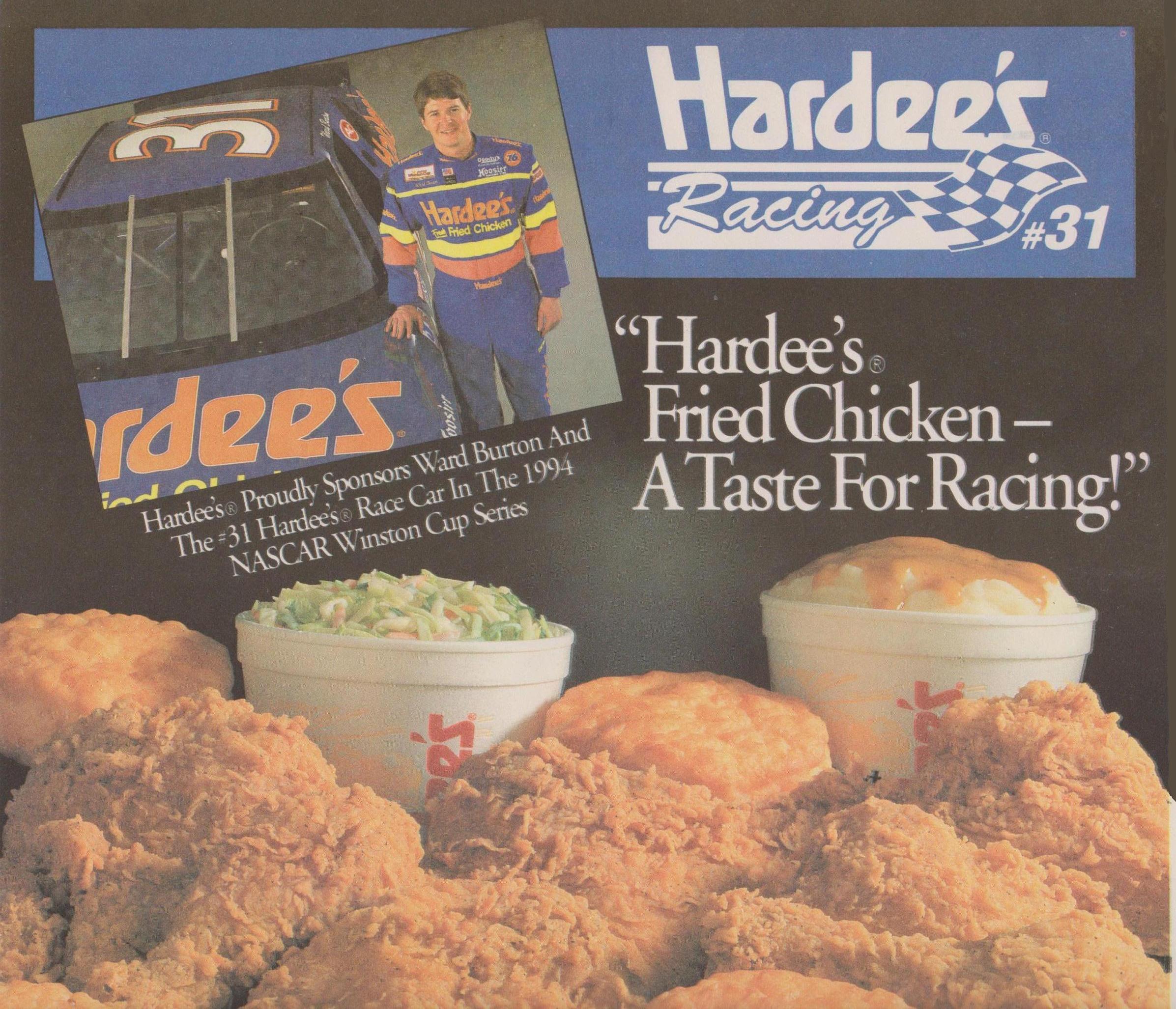 #31 WARD BURTON HARDEE’S CHICKEN PAPER TABLE MAT LEFT SIDE 1994 ADVERTISEMENT #1A