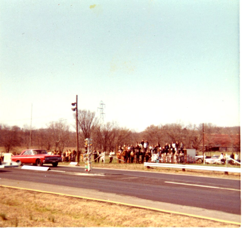 1968-Coming off the line in my ’64 Fury at Riverside Raceway