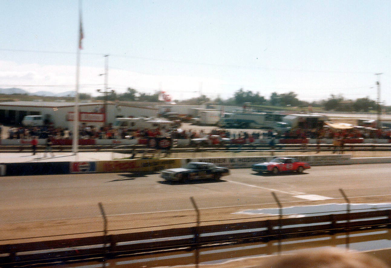 Cale & Richard racing hard. Riverside 1980.