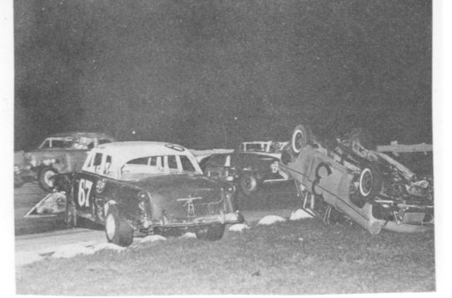 Early Model action from 1966 – Tom Gillis on his roof after tangling with Gene Tharpe 67 as Donnie Tanner 88 goes by__