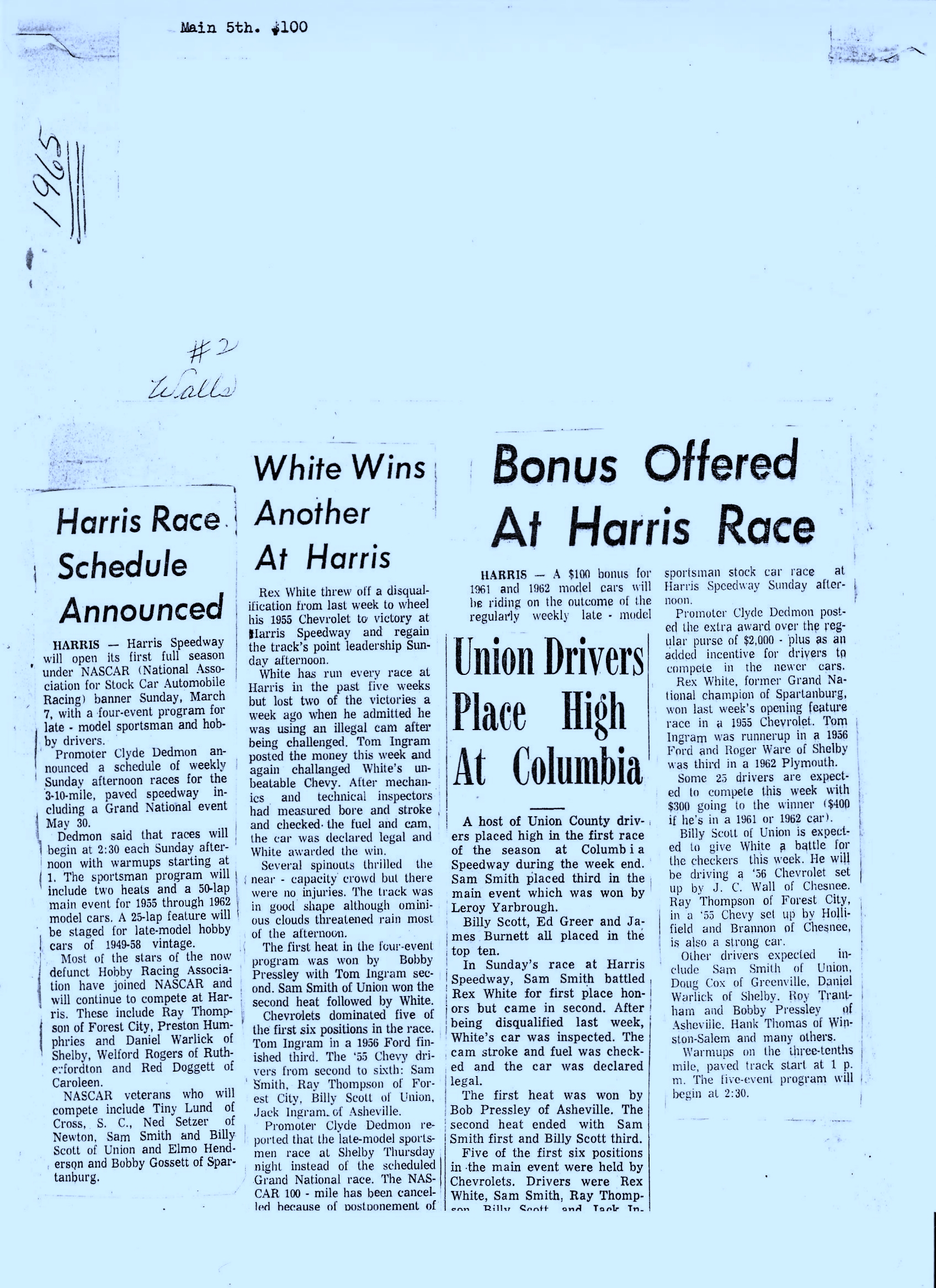 Oldies But Goodies # 7–Rex White Takes Likeing To Harris Speedway 1965