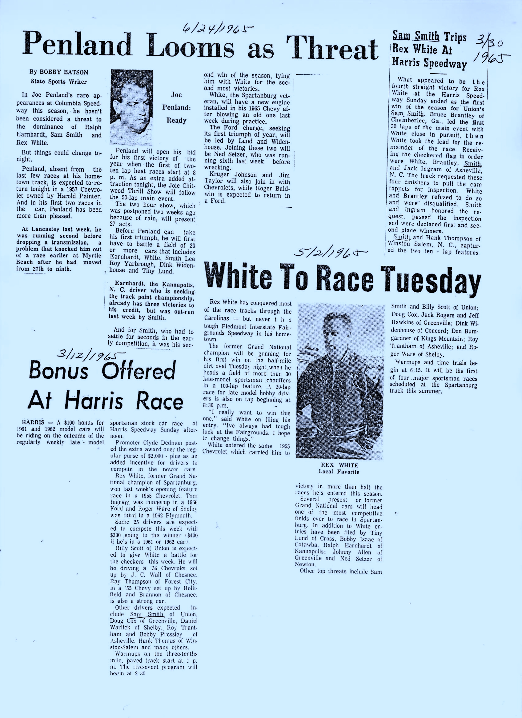 Bonus offered for newer model cars to outrun the older models, at Harris Speedway. Rex…