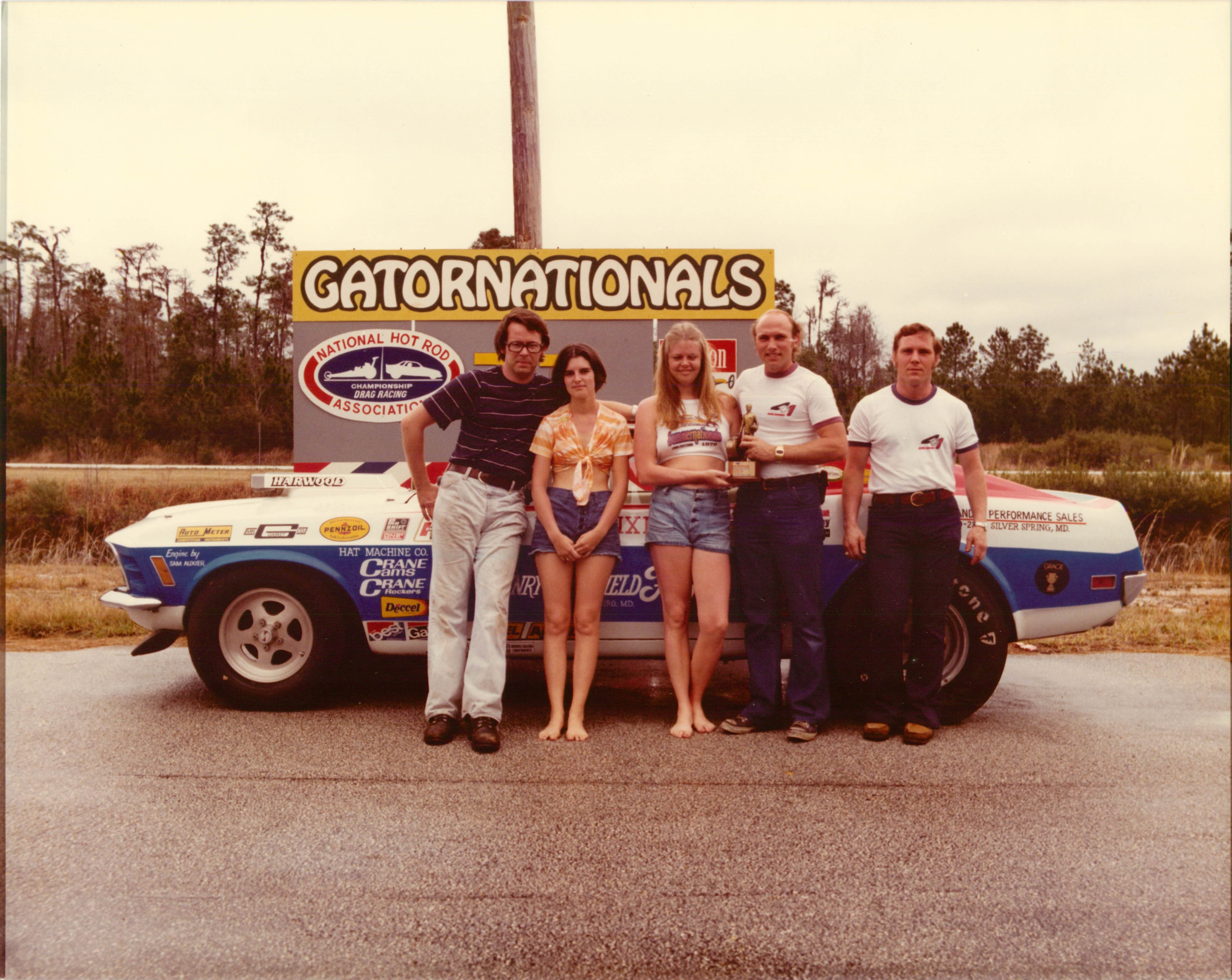 Rick Auxier and crew after A/SM win at Gainesville in 1977. Notice the Doug Nash 4+1…