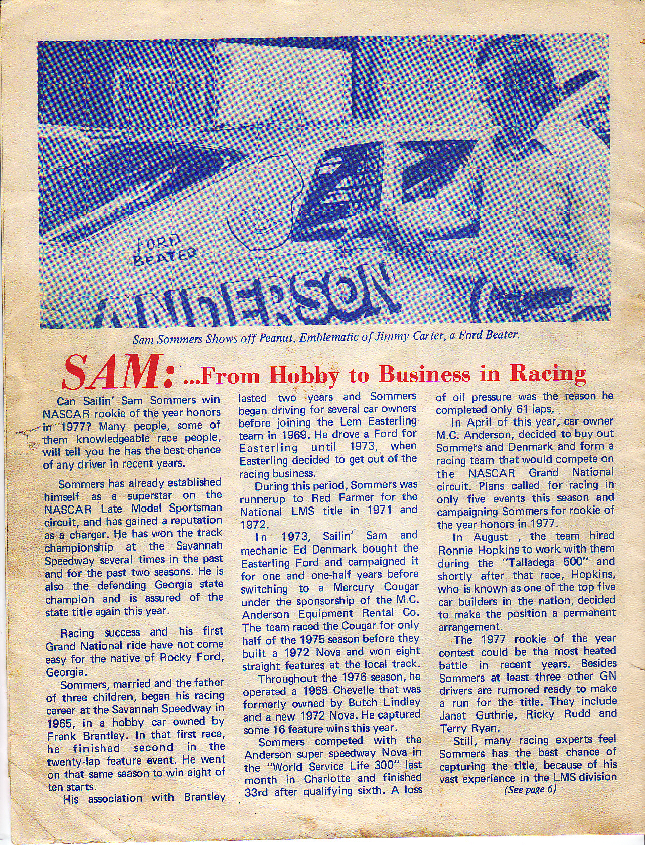 Back cover of Savannah Speedway Souvenir Program. November 21, 1976.