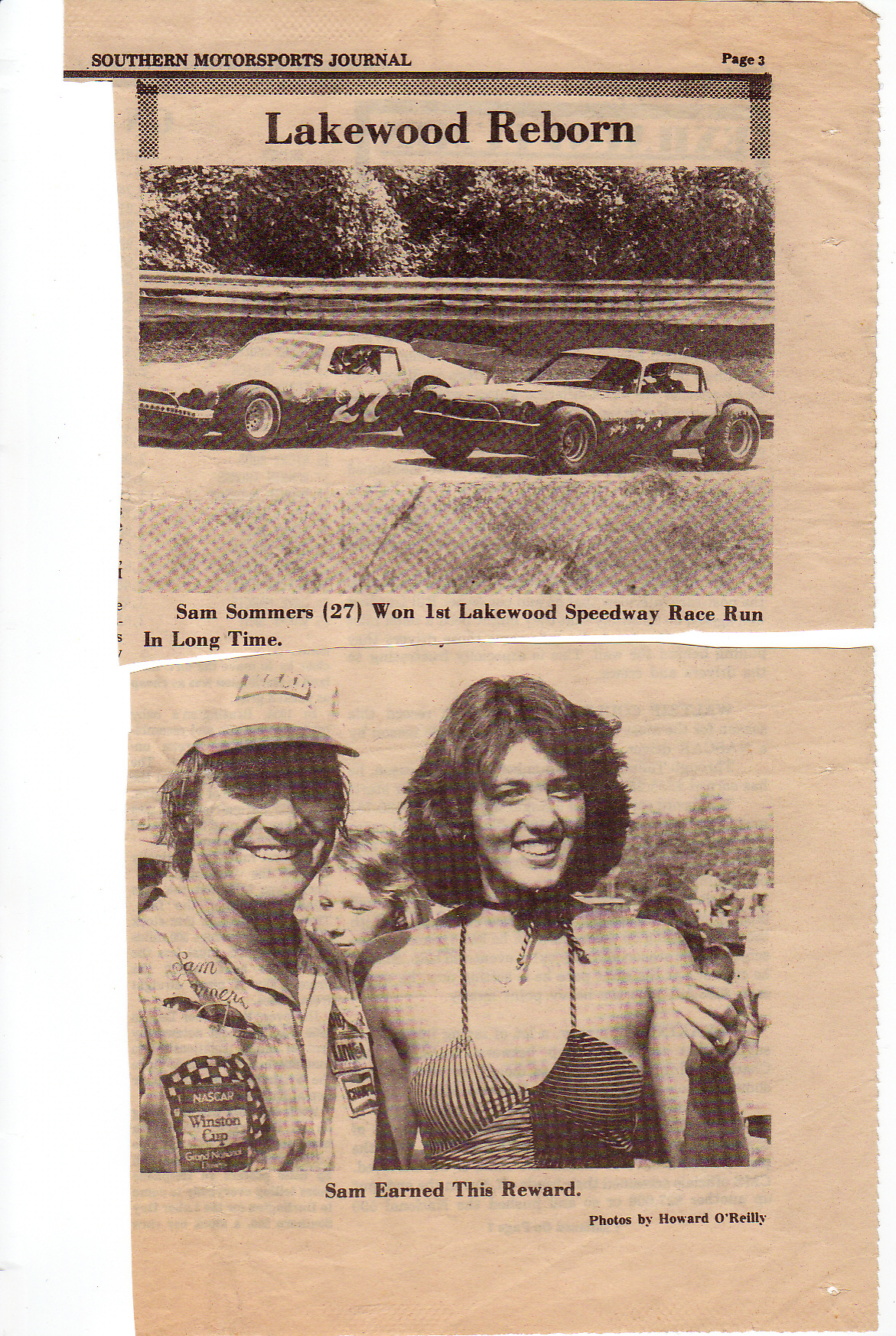 Sam Sommers. Lakewood Speedway, Atlanta, GA. August 1979. Cliped articals from Southern…
