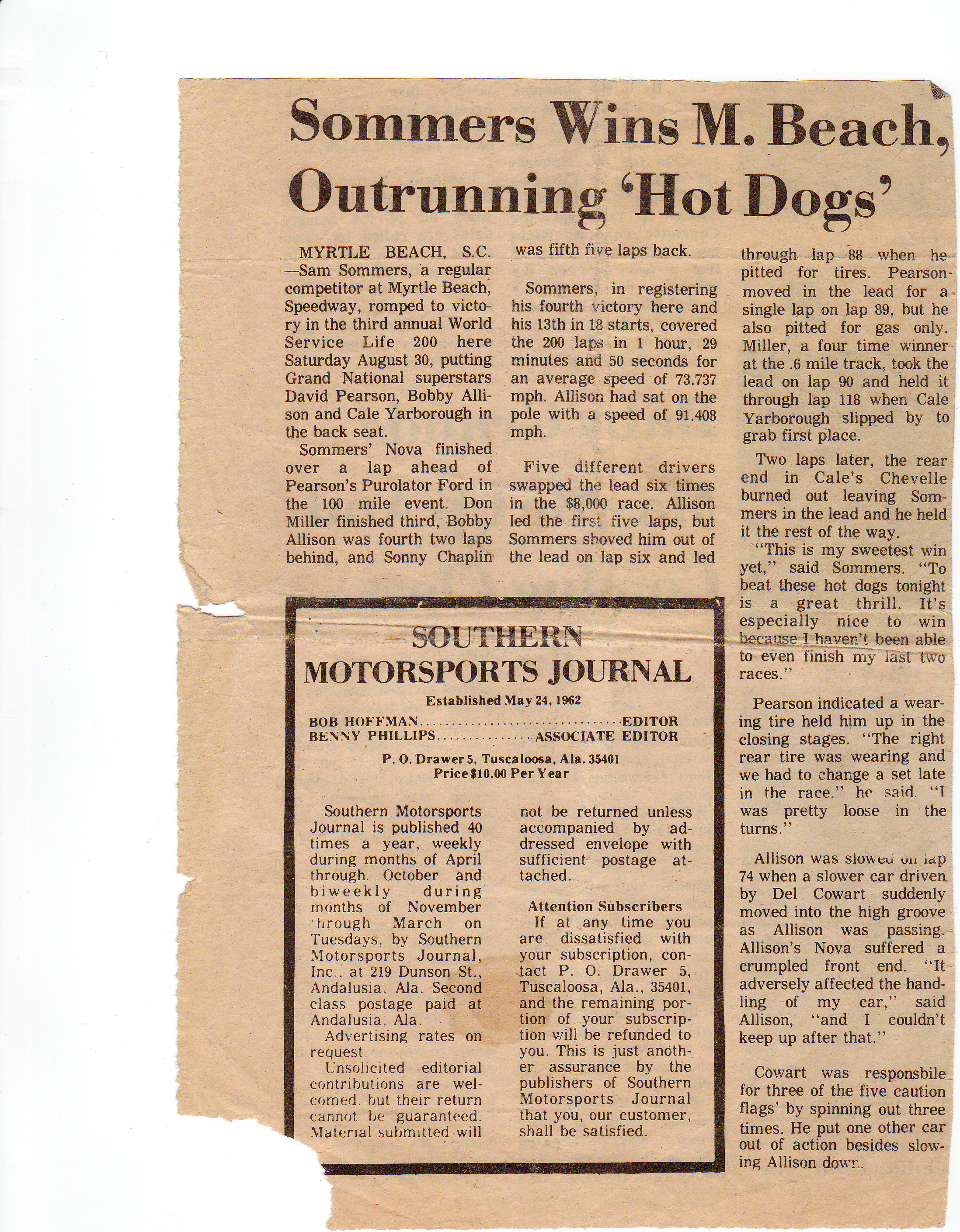Artical clipped from Southern Motorsports Journal (1970’s)