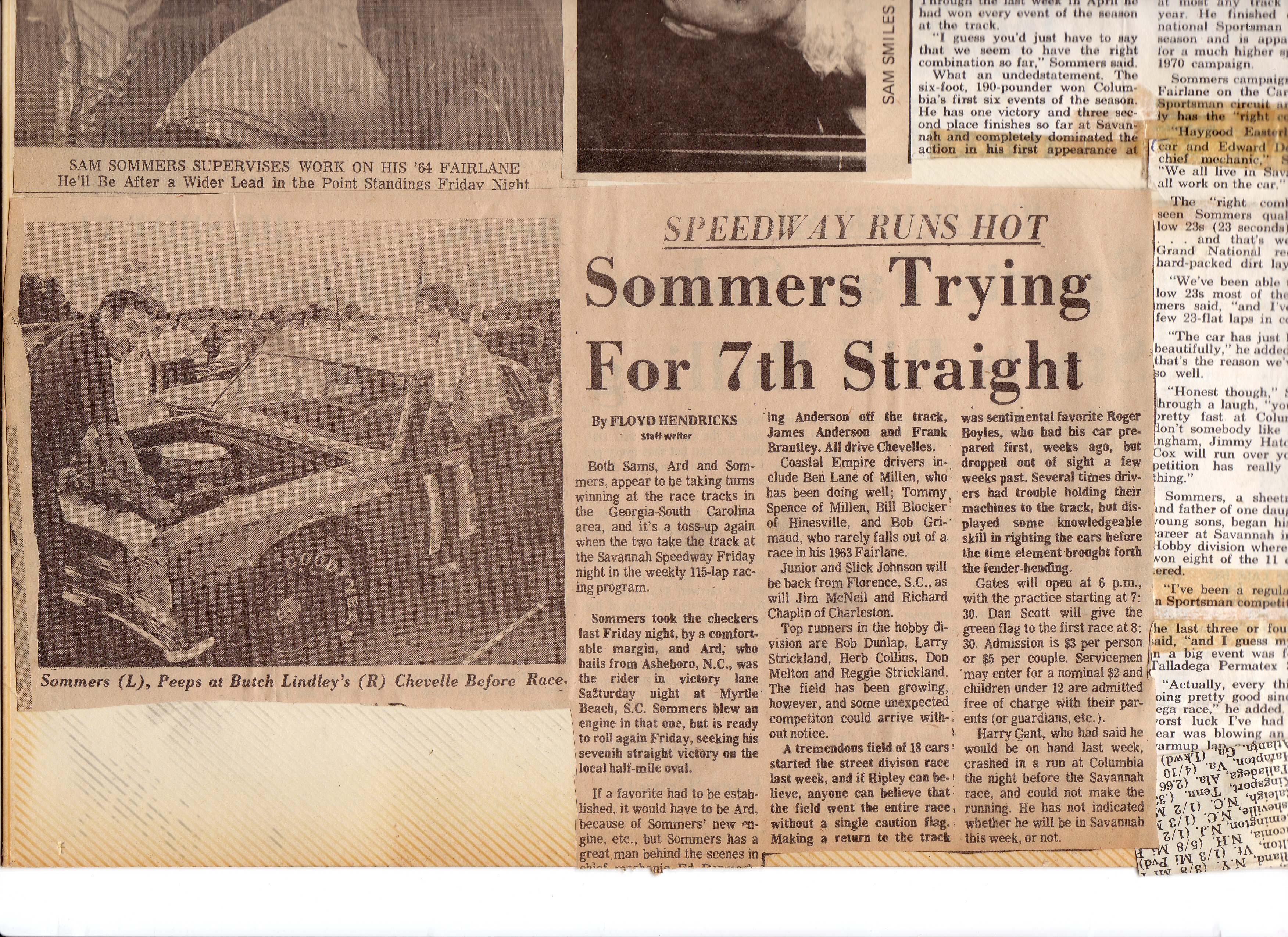 Newspaper unknown, artical by Floyd Hendricks. (1970’s) Sam Sommers overlooking Butch…