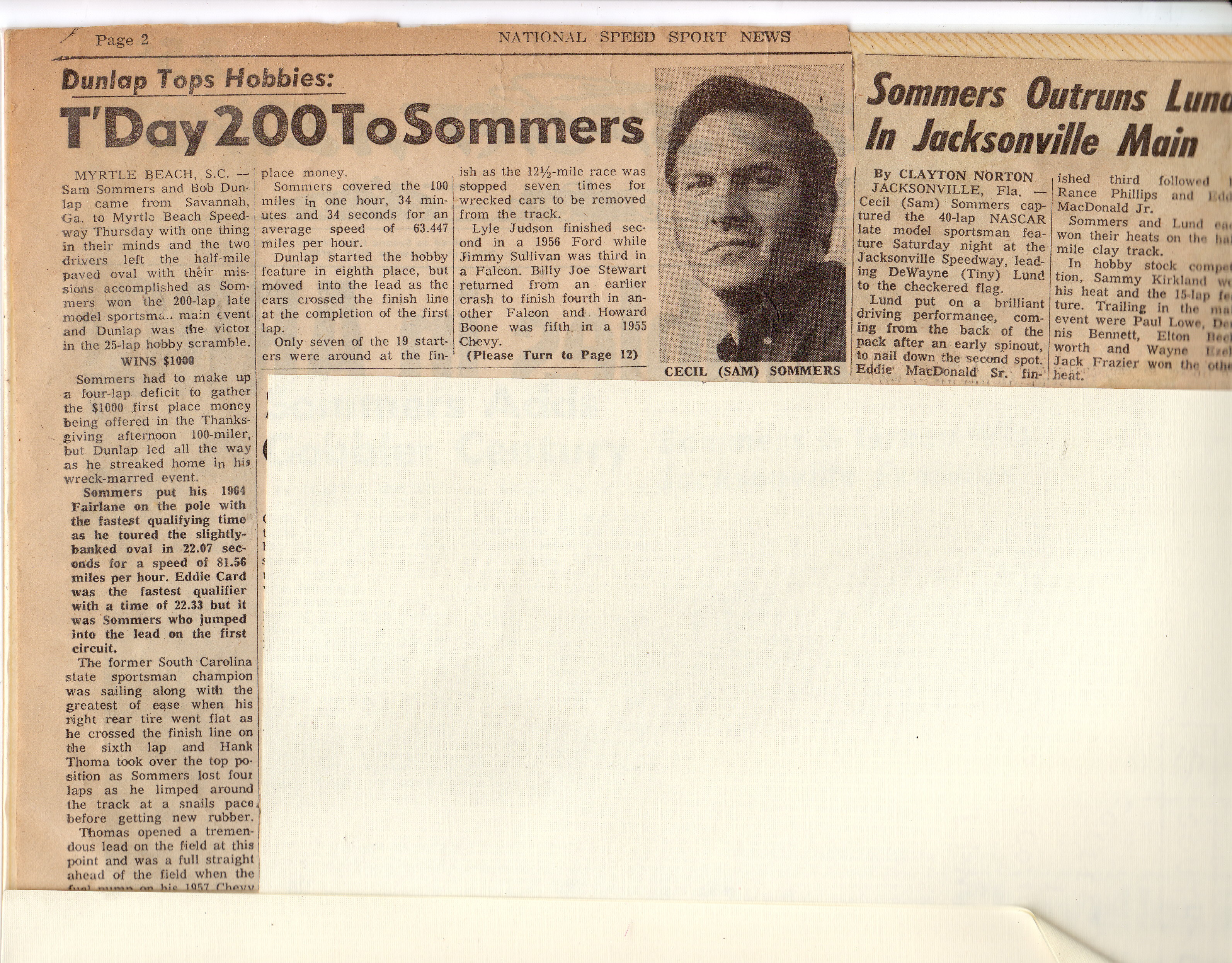 Sam Sommers (1970’s) First Article: Nation Speed Sport News. Second Article: By Clayton…