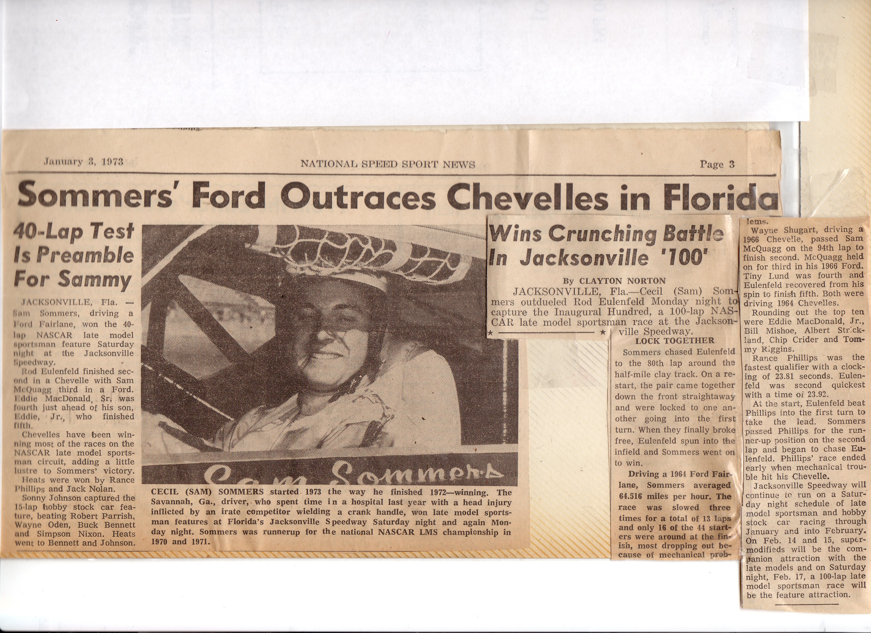 National Speed Sport News Article. By Clayton Norton. January 3, 1973