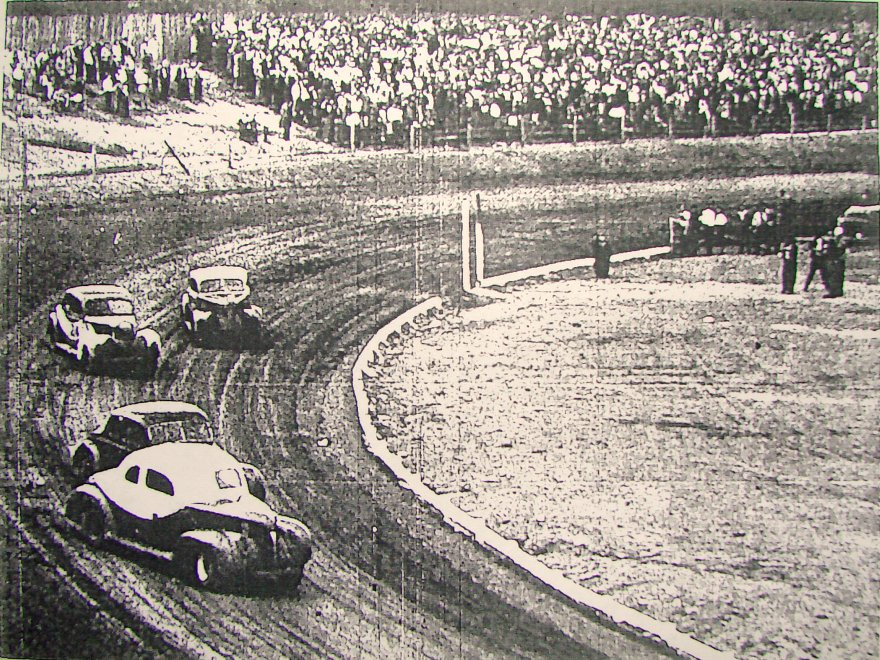 A photo from the Winston-Salem Journal, April 8, 1949 – Bob Flock leads Curtis Turner,Tim…