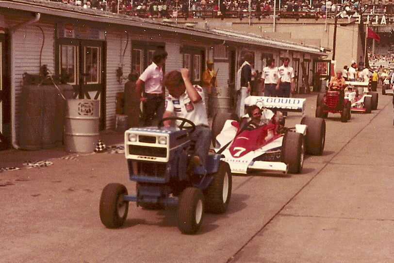 Cars coming back to pits during Indy 500 TT in 1978