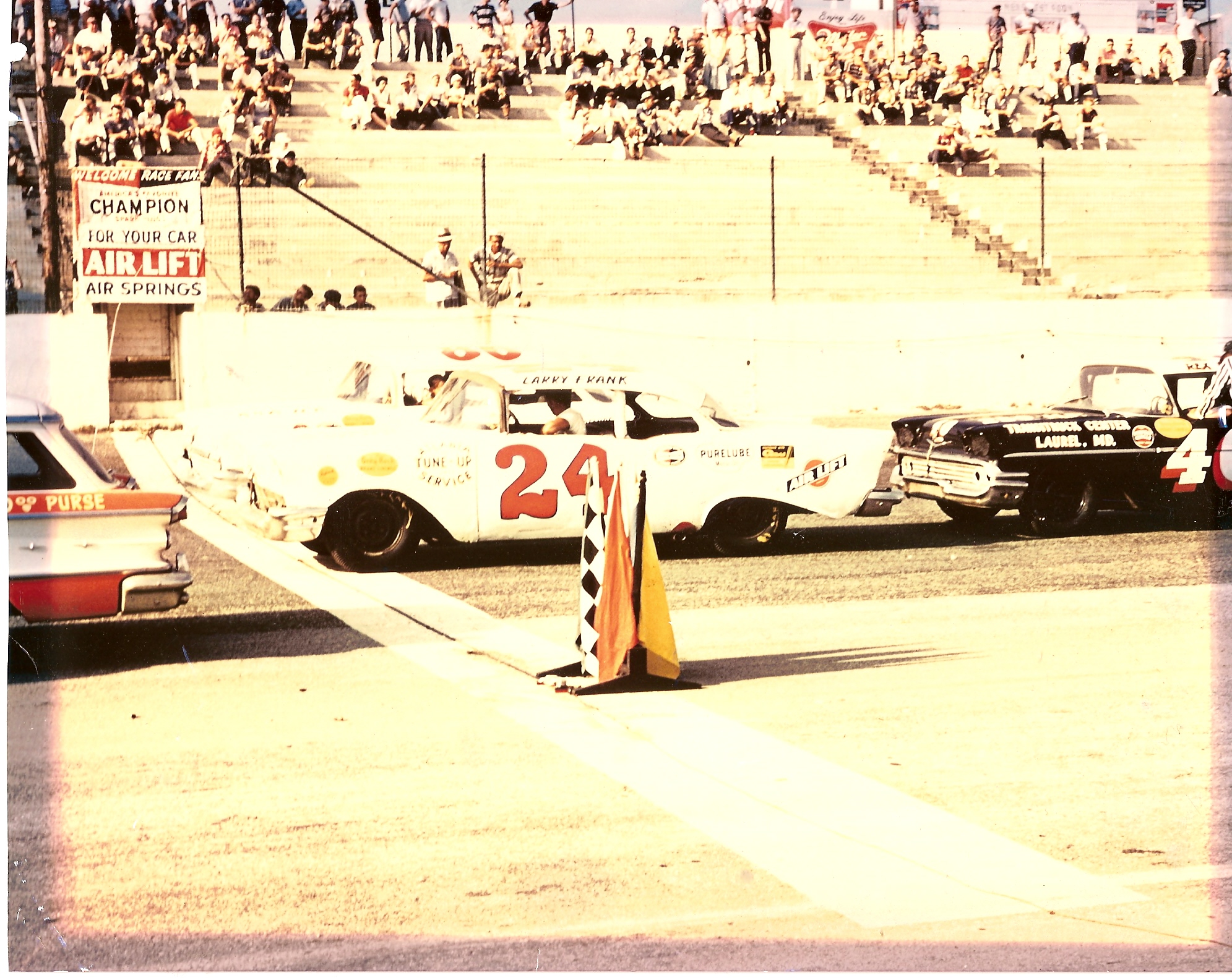 Larry Frank on the pole at Darlington